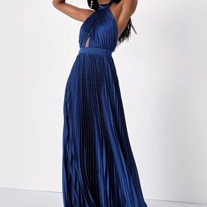 Lulu's Navy Pleated Maxi Dress